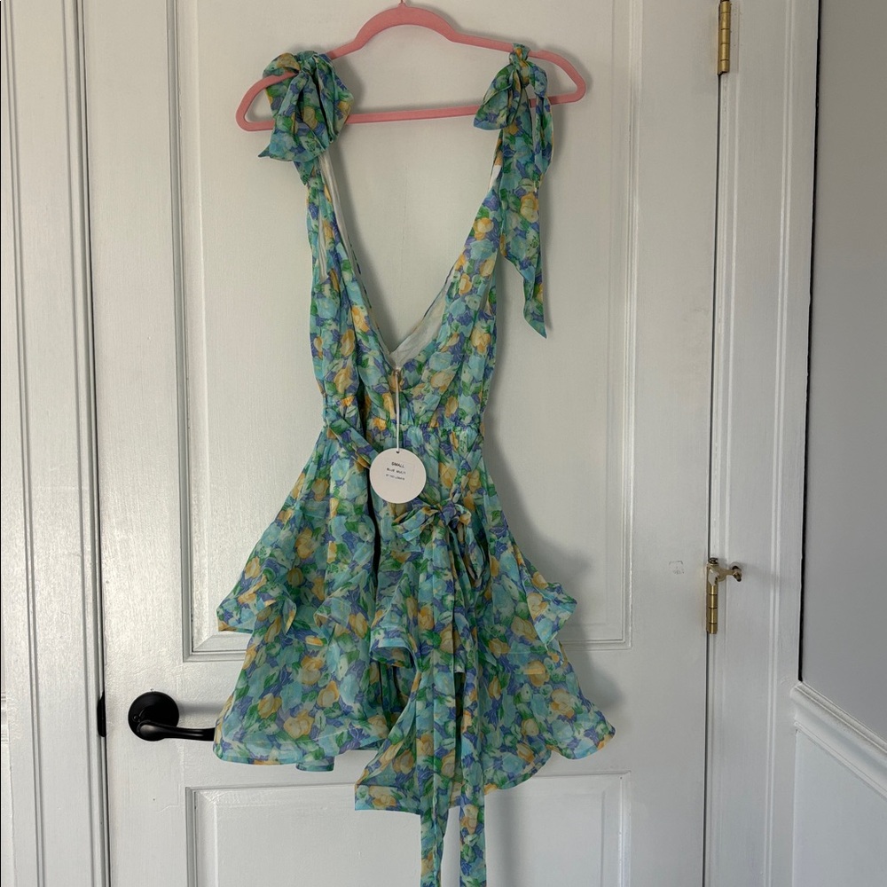 Tiered Floral Tie-Shoulder Summer Dress in Aqua
